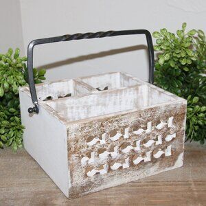 NEW White & Gold Shabby BOHO Divided Organization Storage Decor Box w/Handle